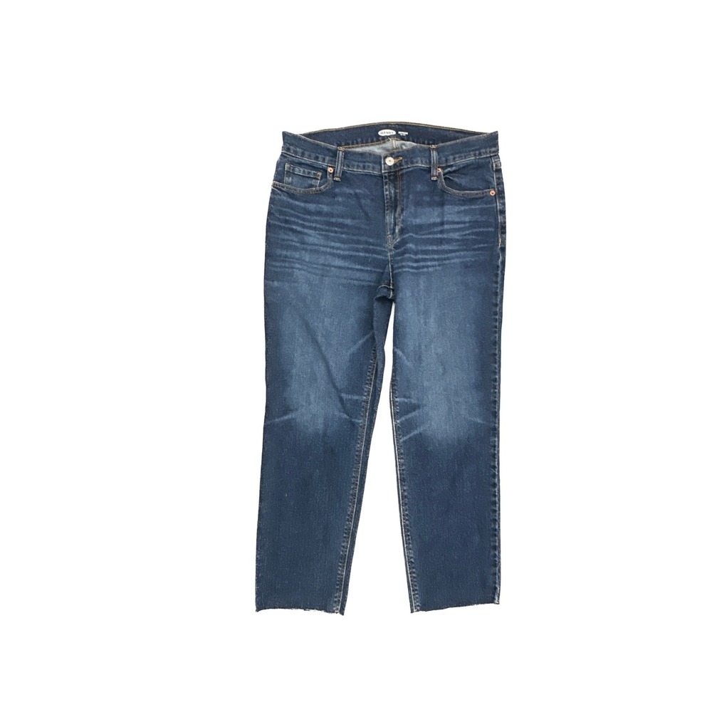 Old Navy Boyfriend Mid-Rise Jeans Dark‎ Wash Raw Hem Size 10 Stretch Denim